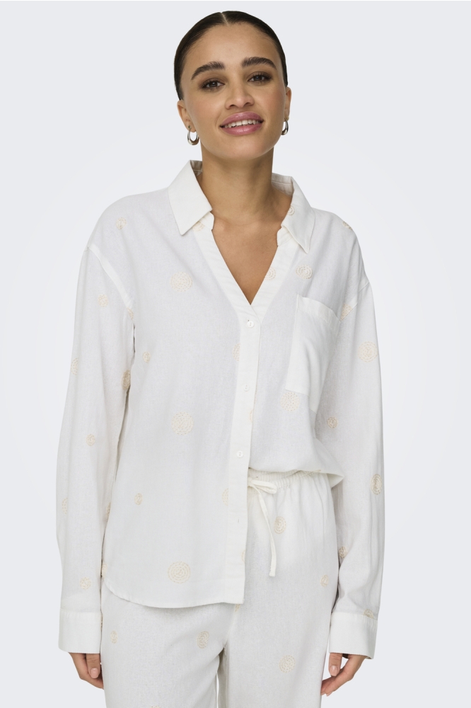 ONLCARO L/S LINEN BL EMB SHIRT CC P 15338802 BRIGHT WHITE/PUMICE STO